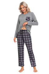 YIRUIYA Plaid Long Sleeve Soft Loungewear Pajama Set