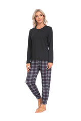 YIRUIYA Women's Long Sleeve Plaid Pants Pajama Set