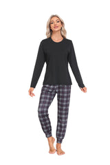 YIRUIYA Women's Long Sleeve Plaid Pants Pajama Set