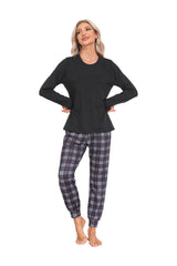 YIRUIYA Women's Long Sleeve Plaid Pants Pajama Set