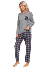 YIRUIYA Plaid Long Sleeve Soft Loungewear Pajama Set