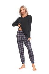 YIRUIYA Women's Long Sleeve Plaid Pants Pajama Set