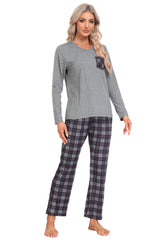 YIRUIYA Plaid Long Sleeve Soft Loungewear Pajama Set