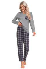 YIRUIYA Plaid Long Sleeve Soft Loungewear Pajama Set