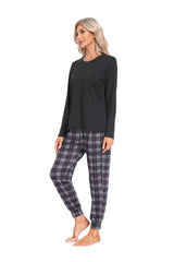 YIRUIYA Women's Long Sleeve Plaid Pants Pajama Set