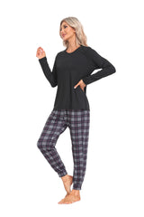 YIRUIYA Women's Long Sleeve Plaid Pants Pajama Set