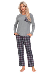 YIRUIYA Plaid Long Sleeve Soft Loungewear Pajama Set