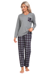 YIRUIYA Plaid Long Sleeve Soft Loungewear Pajama Set