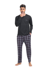 YIRUIYA Plaid Long Sleeve Soft Loungewear Pajama Set