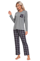 YIRUIYA Plaid Long Sleeve Soft Loungewear Pajama Set