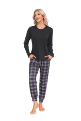 YIRUIYA Women's Long Sleeve Plaid Pants Pajama Set