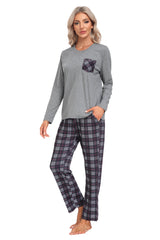 YIRUIYA Plaid Long Sleeve Soft Loungewear Pajama Set