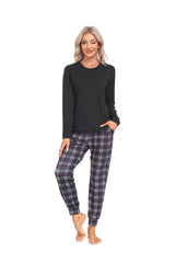 YIRUIYA Women's Long Sleeve Plaid Pants Pajama Set