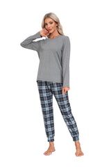 YIRUIYA Women's Long Sleeve Plaid Pants Pajama Set