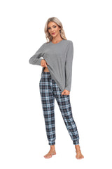 YIRUIYA Women's Long Sleeve Plaid Pants Pajama Set