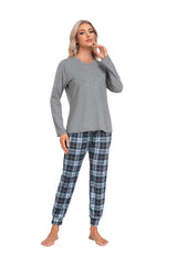 YIRUIYA Women's Long Sleeve Plaid Pants Pajama Set