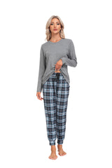 YIRUIYA Women's Long Sleeve Plaid Pants Pajama Set