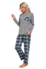 YIRUIYA Plaid Long Sleeve Soft Loungewear Pajama Set