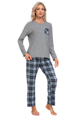 YIRUIYA Plaid Long Sleeve Soft Loungewear Pajama Set