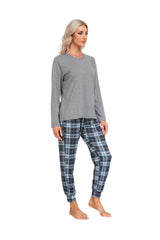 YIRUIYA Women's Long Sleeve Plaid Pants Pajama Set