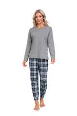 YIRUIYA Women's Long Sleeve Plaid Pants Pajama Set