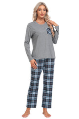 YIRUIYA Plaid Long Sleeve Soft Loungewear Pajama Set