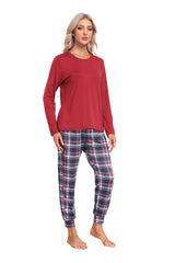 YIRUIYA Women's Long Sleeve Plaid Pants Pajama Set