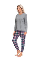 YIRUIYA Women's Long Sleeve Plaid Pants Pajama Set