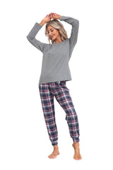 YIRUIYA Women's Long Sleeve Plaid Pants Pajama Set