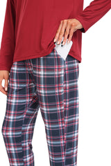 YIRUIYA Women's Long Sleeve Plaid Pants Pajama Set