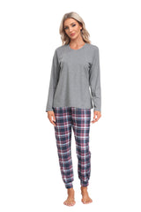 YIRUIYA Women's Long Sleeve Plaid Pants Pajama Set