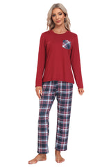 YIRUIYA Plaid Long Sleeve Soft Loungewear Pajama Set