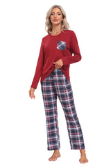 YIRUIYA Plaid Long Sleeve Soft Loungewear Pajama Set