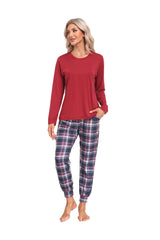 YIRUIYA Women's Long Sleeve Plaid Pants Pajama Set