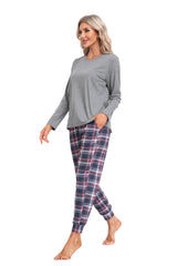 YIRUIYA Women's Long Sleeve Plaid Pants Pajama Set