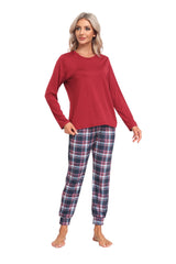 YIRUIYA Women's Long Sleeve Plaid Pants Pajama Set