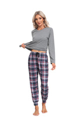 YIRUIYA Women's Long Sleeve Plaid Pants Pajama Set