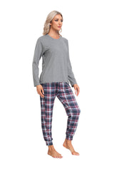 YIRUIYA Women's Long Sleeve Plaid Pants Pajama Set