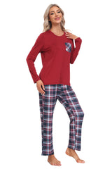 YIRUIYA Plaid Long Sleeve Soft Loungewear Pajama Set