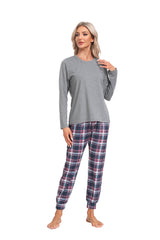 YIRUIYA Women's Long Sleeve Plaid Pants Pajama Set