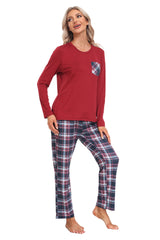 YIRUIYA Plaid Long Sleeve Soft Loungewear Pajama Set