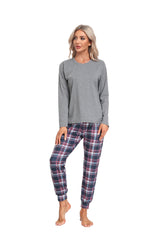 YIRUIYA Women's Long Sleeve Plaid Pants Pajama Set