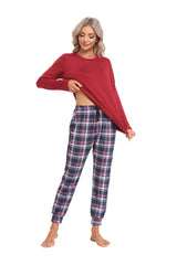 YIRUIYA Women's Long Sleeve Plaid Pants Pajama Set