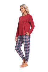 YIRUIYA Women's Long Sleeve Plaid Pants Pajama Set