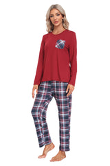 YIRUIYA Plaid Long Sleeve Soft Loungewear Pajama Set