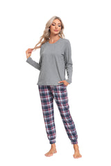 YIRUIYA Women's Long Sleeve Plaid Pants Pajama Set