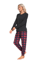 YIRUIYA Women's Long Sleeve Plaid Pants Pajama Set