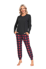 YIRUIYA Women's Long Sleeve Plaid Pants Pajama Set