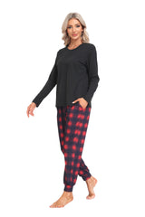 YIRUIYA Women's Long Sleeve Plaid Pants Pajama Set