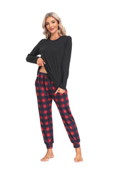 YIRUIYA Women's Long Sleeve Plaid Pants Pajama Set